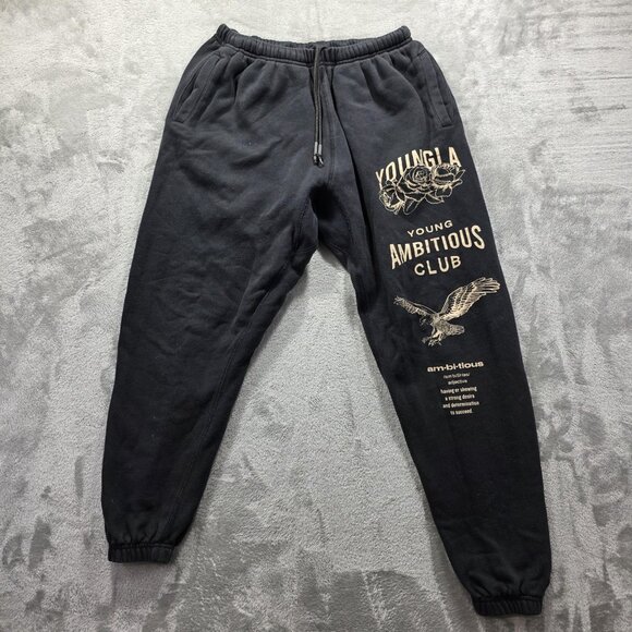 YoungLA Joggers Sweatpants Mens Medium Black Young Ambitious Club Graphic 722 - Picture 1 of 10